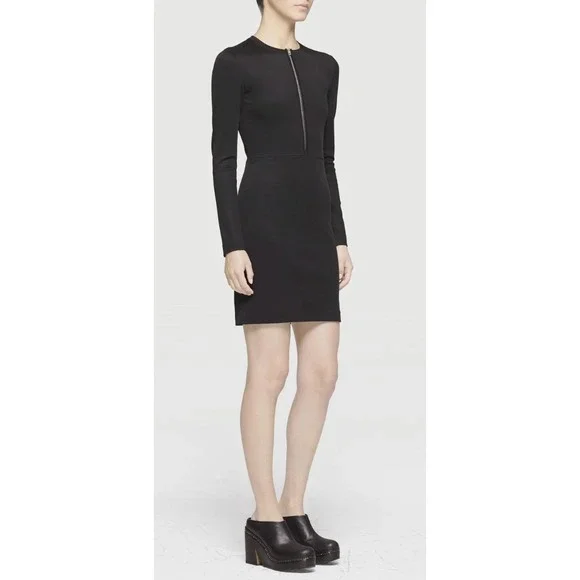 Rag Bone Black Wool Blend Zipper‎ Front Long Sleeve Dress Size 2 - Picture 3 of 11